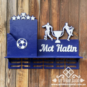 Іменний тримач для медалей з секцією для грамот(Футбол) Dark Blue / White
